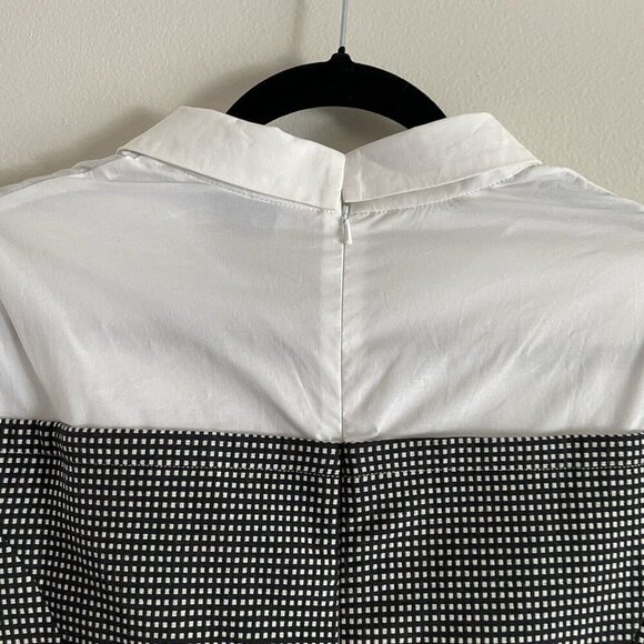 Pearl By Lela Rose Women 8 Black Checked Short Sleeve Poplin Combo Top NWT - Picture 12 of 13
